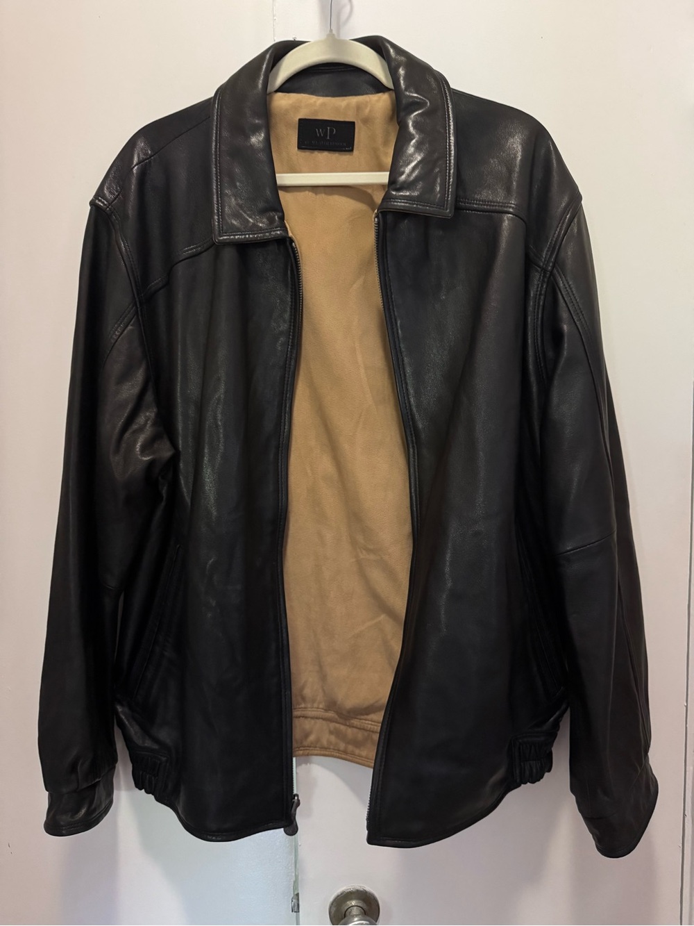 Weatherproof REVERSIBLE Black Leather Bomber Jacket with Tan Interior